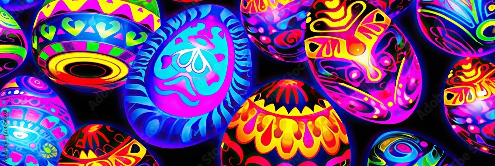 Fototapete a vibrant array of painted eggs showcase a variety of hues and designs, sitting elegantly side by si