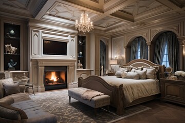 Baroque Master Suite Elegance: Ornamental Ceilings and Grand Headboards