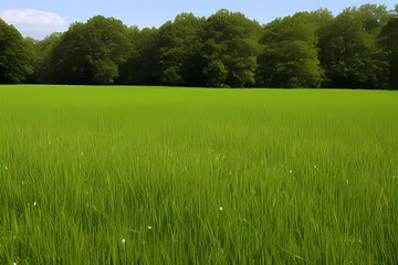 Obraz na płótnie Canvas green grass and blue sky, generative ai