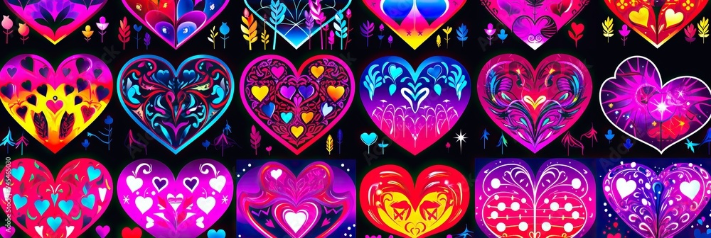 Poster a dazzling display of luminous hearts, shining brightly and filling the scene with a warm and radian