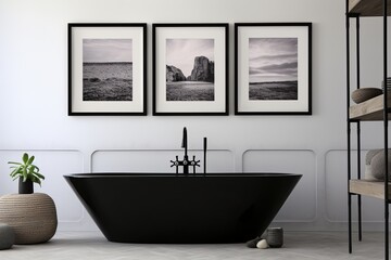 Monochrome Bathroom Designs: Minimalist Wall Art and Black Frame Elegance