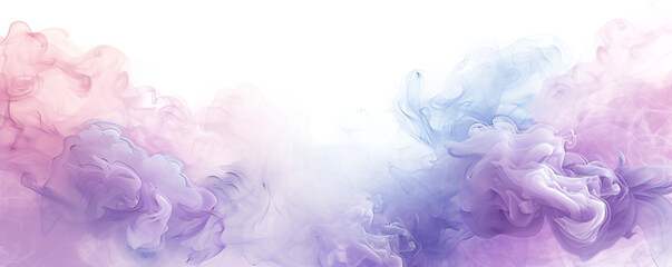 Fototapeta premium Acrylic color pigment and ink cloud in water. Abstract smoke on white background with copy space. Fancy dream cloud of ink underwater. Purple, blue and pink colors