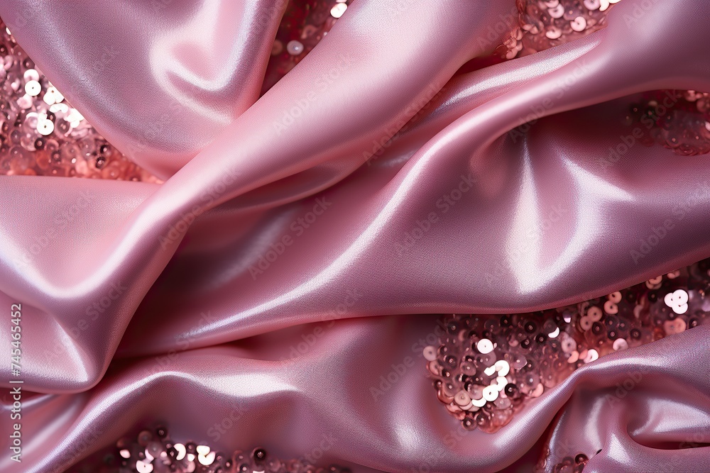 Poster a dazzling pink fabric adorned with shimmering gold sequins, creating a luxurious and elegant aesthe