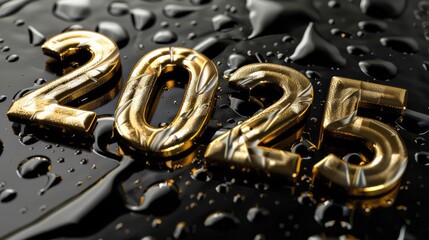 New Year 2025: 3D Symbol Illustration on Black
