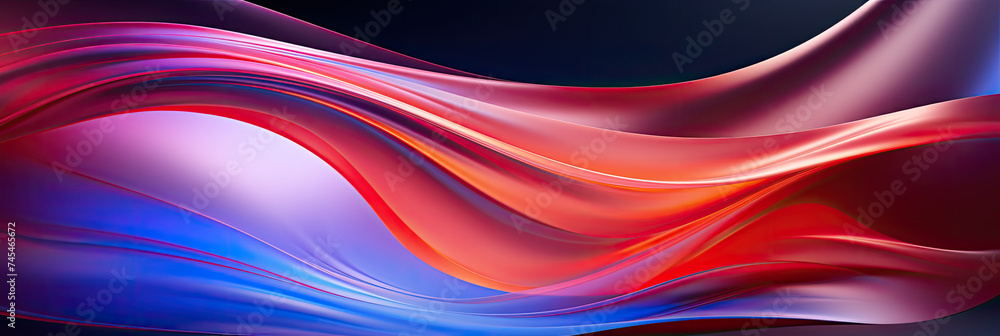 Poster Vibrant red and blue waves gracefully intertwining on an abstract background, creating a mesmerizing and dynamic visual experience