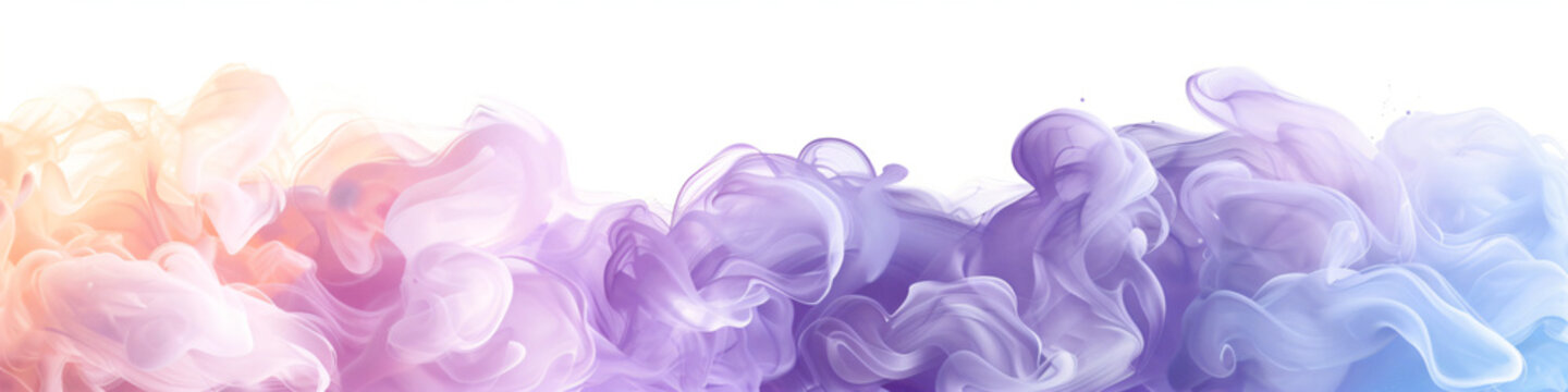 Acrylic color pigment and ink cloud in water. Abstract smoke on white background with copy space. Fancy dream cloud of ink underwater. Purple, blue and pink colors