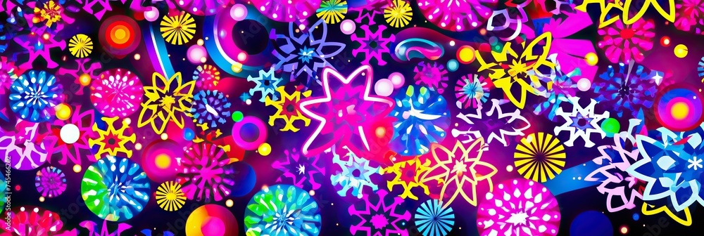 Poster myriad of different colors and shapes blending together in a harmonious dance of creativity and expression