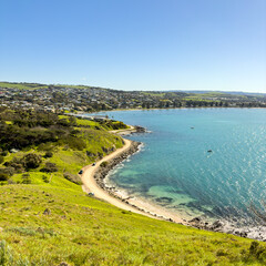 Looking over Encounter Bay from The Bluff or Rosetta Head in Victor Harbor on the Fleurieu Peninsula, South Australia - 745466283