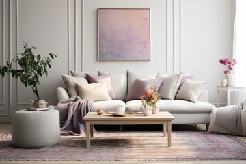 Persian Elegance: Pastel Hues and Nordic Rug in a Stunning Living Room Setting