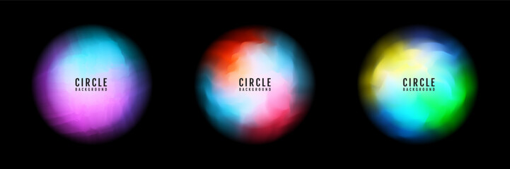 3D colorful circles frames background set on black copy space. Multicolor lights effect. Minimal modern graphic design element with blurred style concept for web, poster, flyer, card or brochure cover