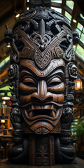Fototapeta na wymiar Frown at a large Hawaiian Tiki statue