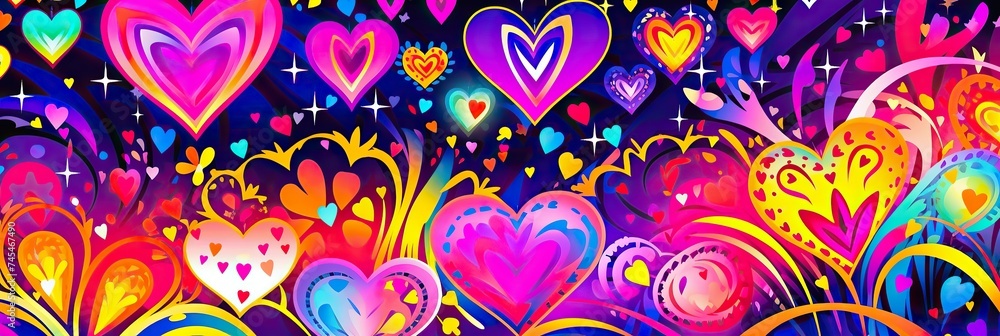 Poster a plethora of colorful hearts and twinkling stars create a mesmerizing and enchanting cosmic scene, 