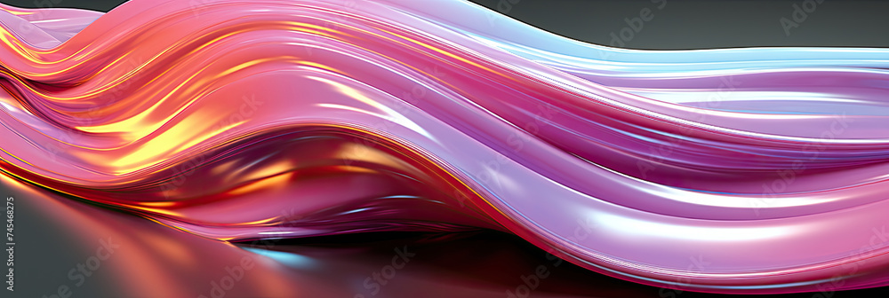 Leinwandbilder a vibrant pink and blue abstract wave gracefully flows across a deep black background, creating a me