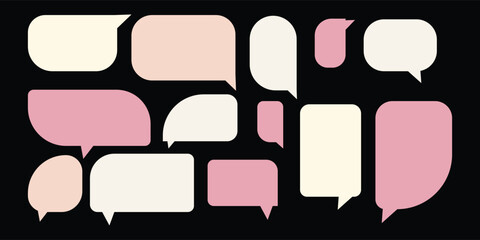 Set speech bubbles on black background. chat box or chat vector square and doodle message or communication icon Cloud speaking for comics and minimal message dialog