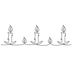 Burning fire candle continuous one line drawing - obrazy, fototapety, plakaty