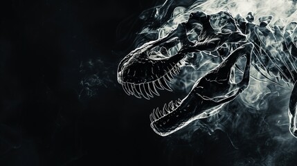 Tyrannosaurus Skeleton in Black Haze - obrazy, fototapety, plakaty