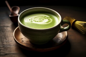 Aromatic Matcha latte. Milk green drink. Generate Ai