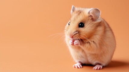 Fototapeta premium A cute hamster on a peach-colored background