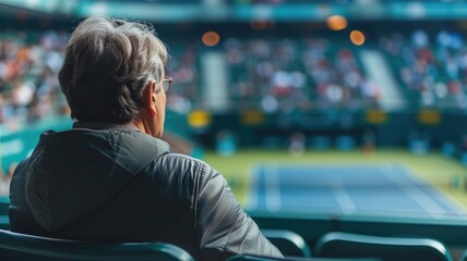 Person watching a tennis match from the stands - obrazy, fototapety, plakaty
