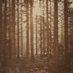 vintage botonical forest poster sepia colors