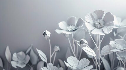 beautiful flowers with paper art style. simple and minimalist with white and gray., generative ai