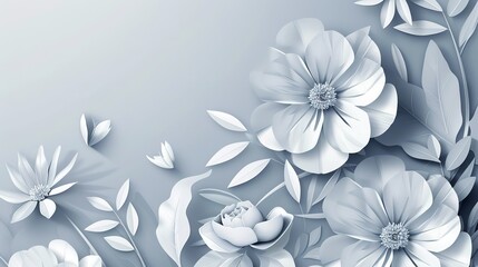 beautiful flowers with paper art style. simple and minimalist with white and gray., generative ai