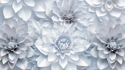 3d render, abstract white paper flowers, horizontal floral background, decoration, greeting card template - obrazy, fototapety, plakaty