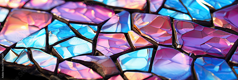 Poster Close up of vibrant and multicolored mosaic tiles creating a mesmerizing and intricate pattern