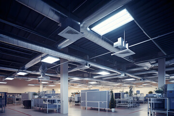 Detailed View of a Modern HVAC System Installed in a Commercial Building - obrazy, fototapety, plakaty