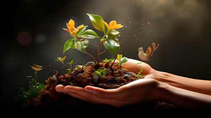 hands holding nature, ecological concept, concept of taking care of the environment - obrazy, fototapety, plakaty