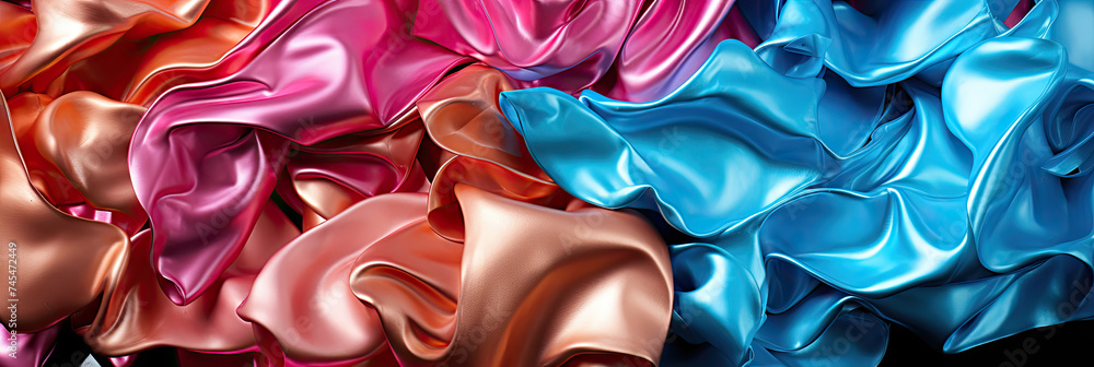 Leinwandbilder a vibrant array of multicolored fabrics sit atop a dark black background, creating a striking contra