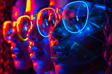 Three Girls in Neon Glasses - Trendy and Colorful Portraits