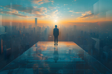 8K Realistic Portrait of an Indian Businessman Focused on the City Skyline