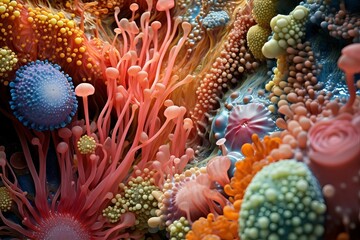 Naklejka na ściany i meble Intricate Colorful microbiome. Medical human cell. Generate Ai