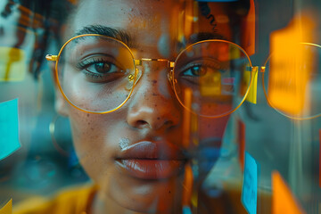 Orange-toned Digital Portrait of a Woman with Glasses