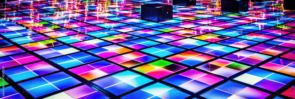 Aufkleber A room filled with a myriad of vibrant and diverse colored tiles, creating a mesmerizing and eclectic mosaic of shapes and patterns