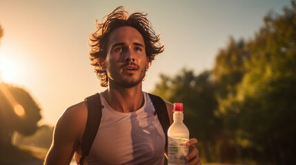 Fototapeta premium Man running and stay hydrated 