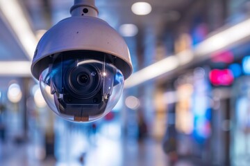 Close Up of a Security Camera in a Building. Generative AI