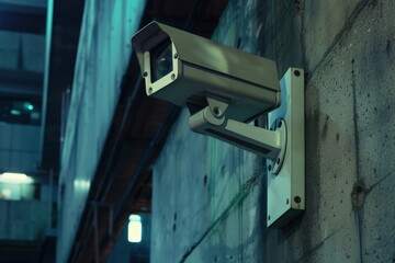 Security Camera Mounted on Side of Building. Generative AI