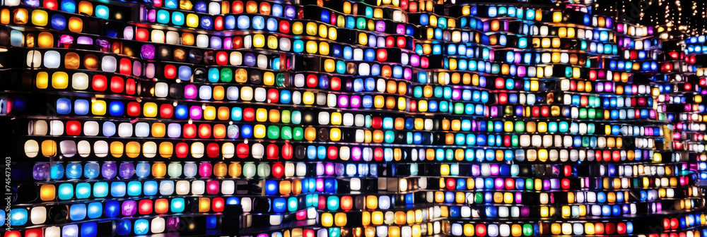 Leinwandbilder A vibrant array of brightly colored lights illuminating a room, creating a mesmerizing display of colors and patterns