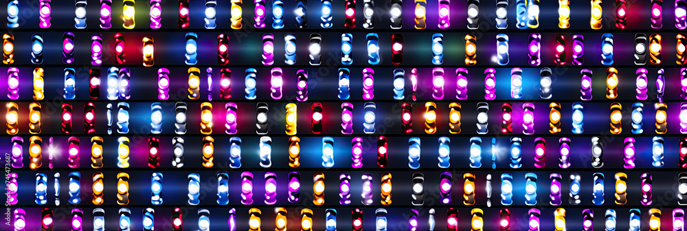 Leinwandbilder a vibrant display of multicolored lights dancing across a textured wall, creating a mesmerizing visu