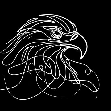 A monochromatic illustration of an eagle against a dark backdrop