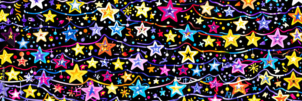 Aufkleber A vibrant multicolored background adorned with twinkling stars and swirling streamers, creating a mesmerizing and magical scene, banner