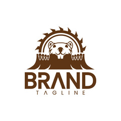 vector logo of beaver biting wood