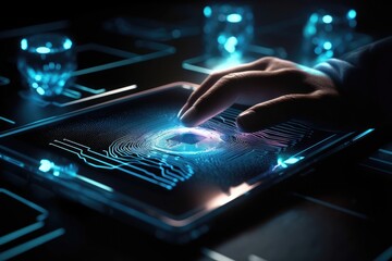 Personal data protection , digital fingerprint trace, a padlock, know your customer, kyc, k.y.c., Cybersecurity, Digital Lock on Technology Network Data Protection Background, smartphone symbol, .