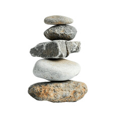 Rock pile cairn hiking route mark PNG cutout isolated on transparent background, graphic resource. Symbol of peace, calm, and meditation
