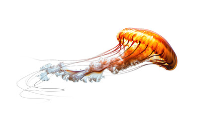 Big red and yellow adult jellyfish swimming PNG cutout isolated on transparent background, graphic resource