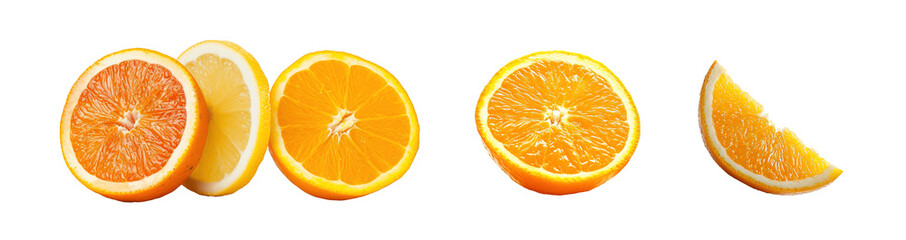Lemon and orange citrus fruit slices cutout bundle set, transparent background PNG graphic resource