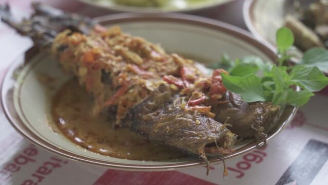 Indonesia Indonesian Traditional Food Culinary in Yogyakarta Java - Dazed catfish Mangut Lele , Chicken , Intestines , Lungs