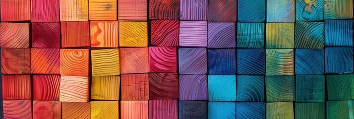 A spectrum of colorful wooden blocks